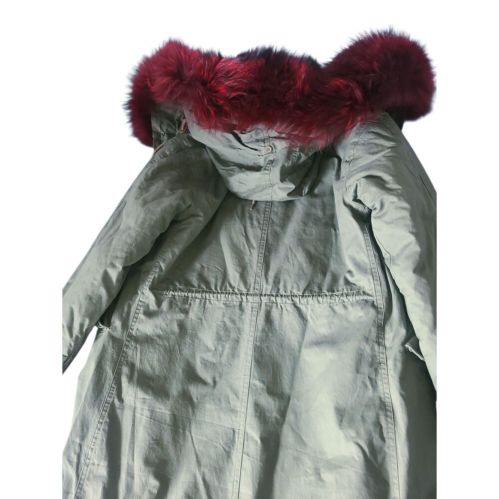 Crude x PSL Green Parka Jacket Red Rabbit Fur Size Small - Picture 5 of 7